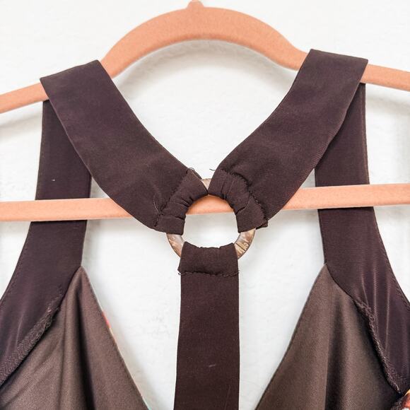 Y2K IZ Byer Halter Tank Top Brown Blue Size L Boho‎ Ethnic Print Indie Sleaze - Picture 6 of 9